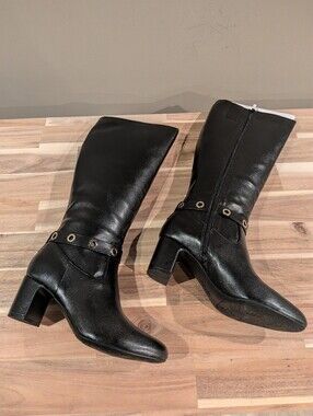 LifeStride Tansy Womens Knee High Boots Black Grommet Block Heel Sz 8.5 W NWOT